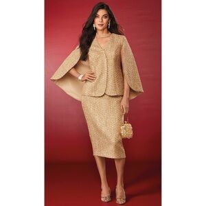 Midnight Velvet Gold Metallic Sequin Shimmer Wedding Church Party Skirt Suit